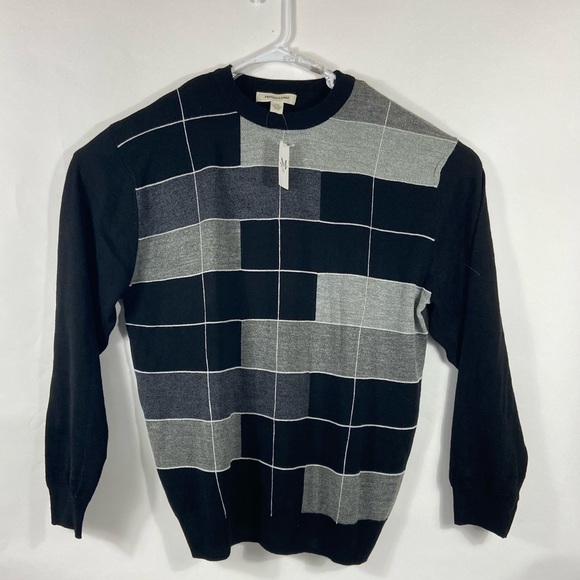 Pronto Uomo Pull Over Sweater Gray Black XXL NWT checkered Long Sleeve - Picture 1 of 5